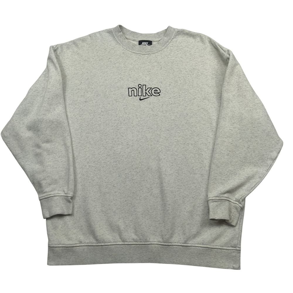 Nike Mens XL Crewneck Sweatshirt Heather Grey Embroidered Logo Vintage Long Slee